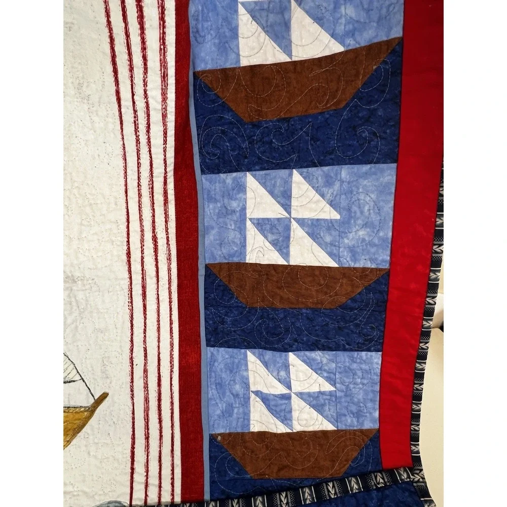 Nautical Sailboat Quilt Ocean Theme Throw Bed Wall Decor Coastal‎